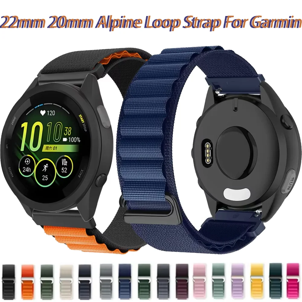 22mm 20mm Nylon Strap For Garmin Forerunner 165 265 965 55 Alpine Loop Bracelet Wristband Garmin Venu 3/Vivomove Trend/Active 5