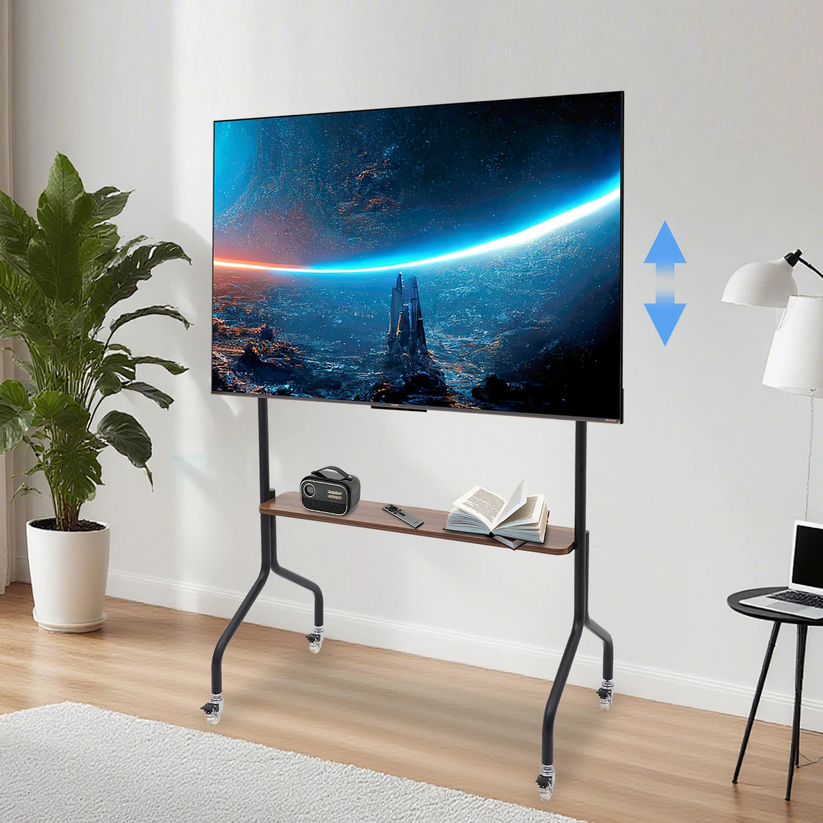 

Rolling TV Stand, Portable TV Stand with Wheels, Adjustable TV Stand for Office, Home, Business, for 49-80 Inch TV Screen, Black