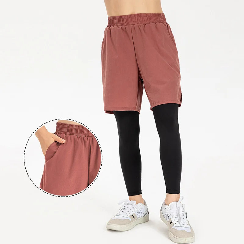 FJpeuv- Pantalon de sport de football respirant à séchage rapide pour garçons, faux deux pantalons, 2023