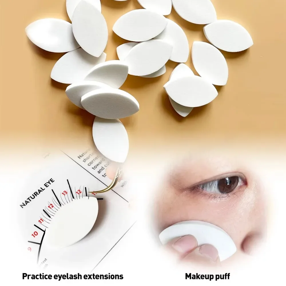 100PCS Soft False Eyelash Pads Eye Shape Sponge Reusable Makeup Puffs Small Lash Extension Practice Eyelash Extensions Tool