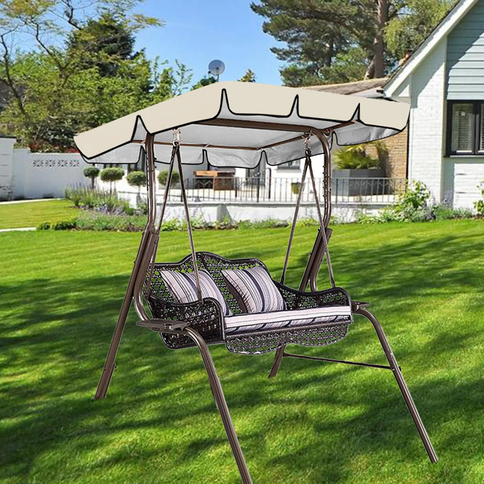 

Canopy Replacement 190T Oxford Cloth Waterproof Sunshade Cover For Garden Chair Patio Swing Top Beige 190X132X15Cm Outdoor Swing