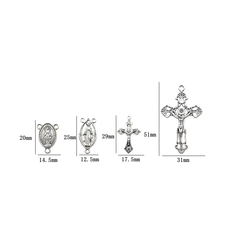 12pcs Center Miraculous Medal Easter Vintage Cross Crucifix Charms Alloy Pendants For DIY Rosary Bead Necklace Jewelry Making