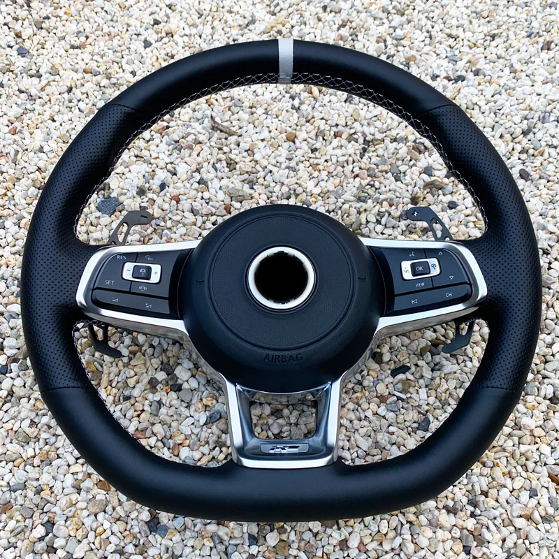 Car Steering Wheel Cover Braid Black Leather For Volkswagen Golf 7 GTI Golf R MK7 VW Polo GTI Scirocco 2015 2016 Auto Interior