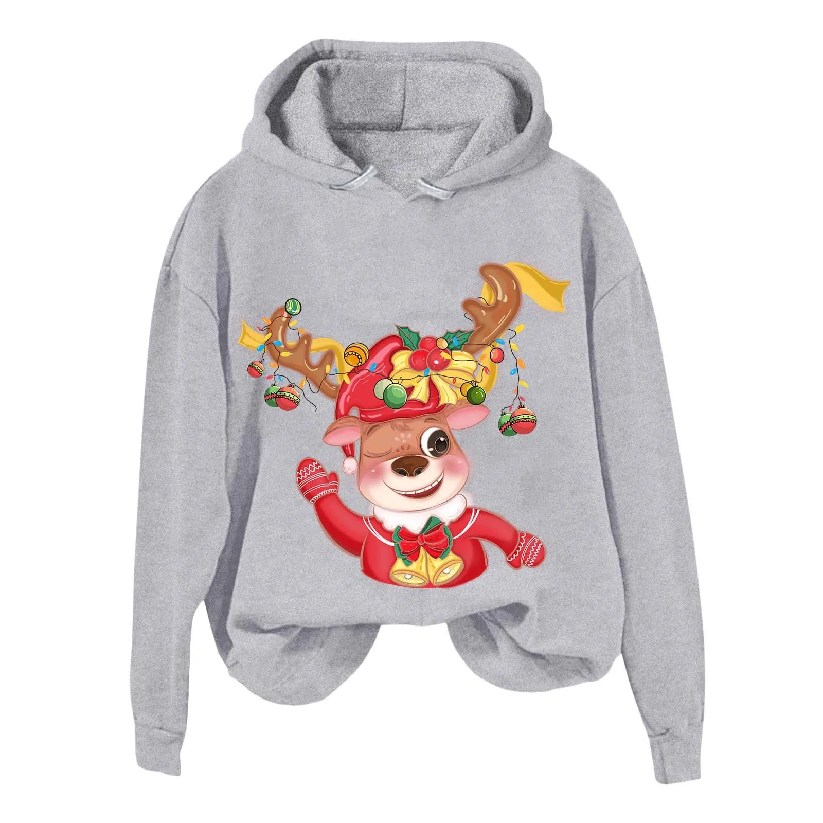 

Women Christmas Deer Print Hooded Sweatshirt Casual Loose Pullover Long Sleeve Slim Coat Autumn And Winter Jacket For Female