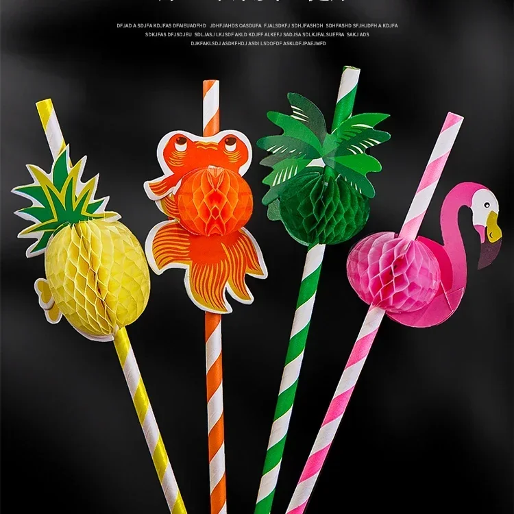 50pcs Disposable Creative Paper Straw Party Desserts Eco-friendly Straws Juice Drinks Artistic Shapes Pineapple 3D Decorations