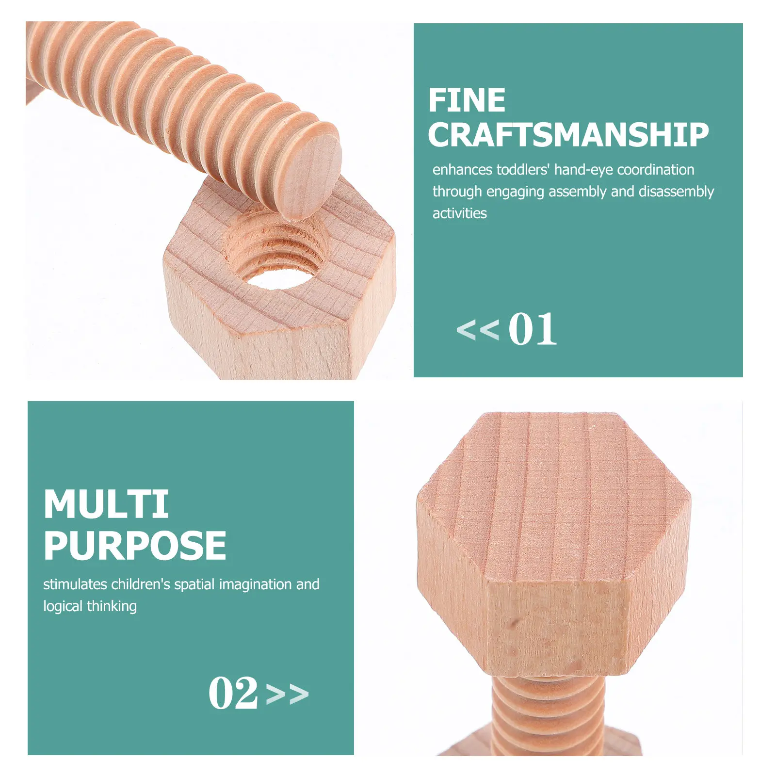 1 set 1 Set Wooden Screw Nut For Toddlers Hand Eye Coordination Family Play Construction Kids Motor Skills