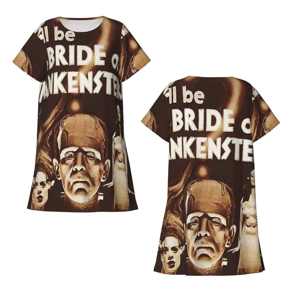 Custom Bride Of Frankenstein Poster Short Sleeves Nightdress For Sleepshirts Women Short Sleeve Nightgowns Soft Pajama Dress