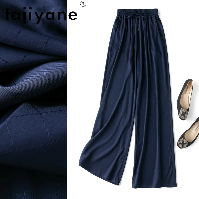 

TAJIYANE 93% Mulberry Silk Pants Woman Elegant Summer Casual Baggy Pants Navy Blue Wide Leg Trousers Women Clothing Pantalones
