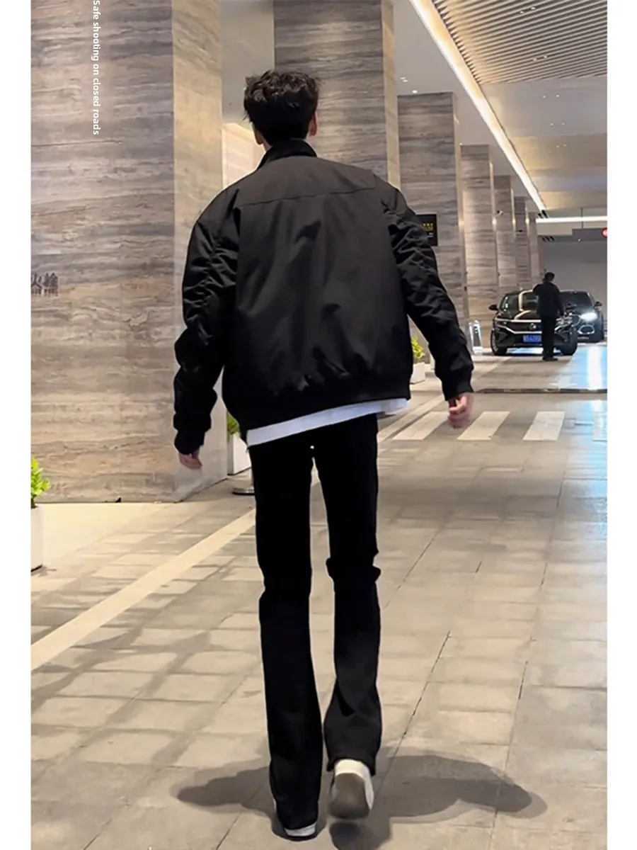 

Men's Fce Lined Denim Jeans High Waist Straight Leg Autumn Winter Faion Slimming Micro Flared Long Trousers CleanFit