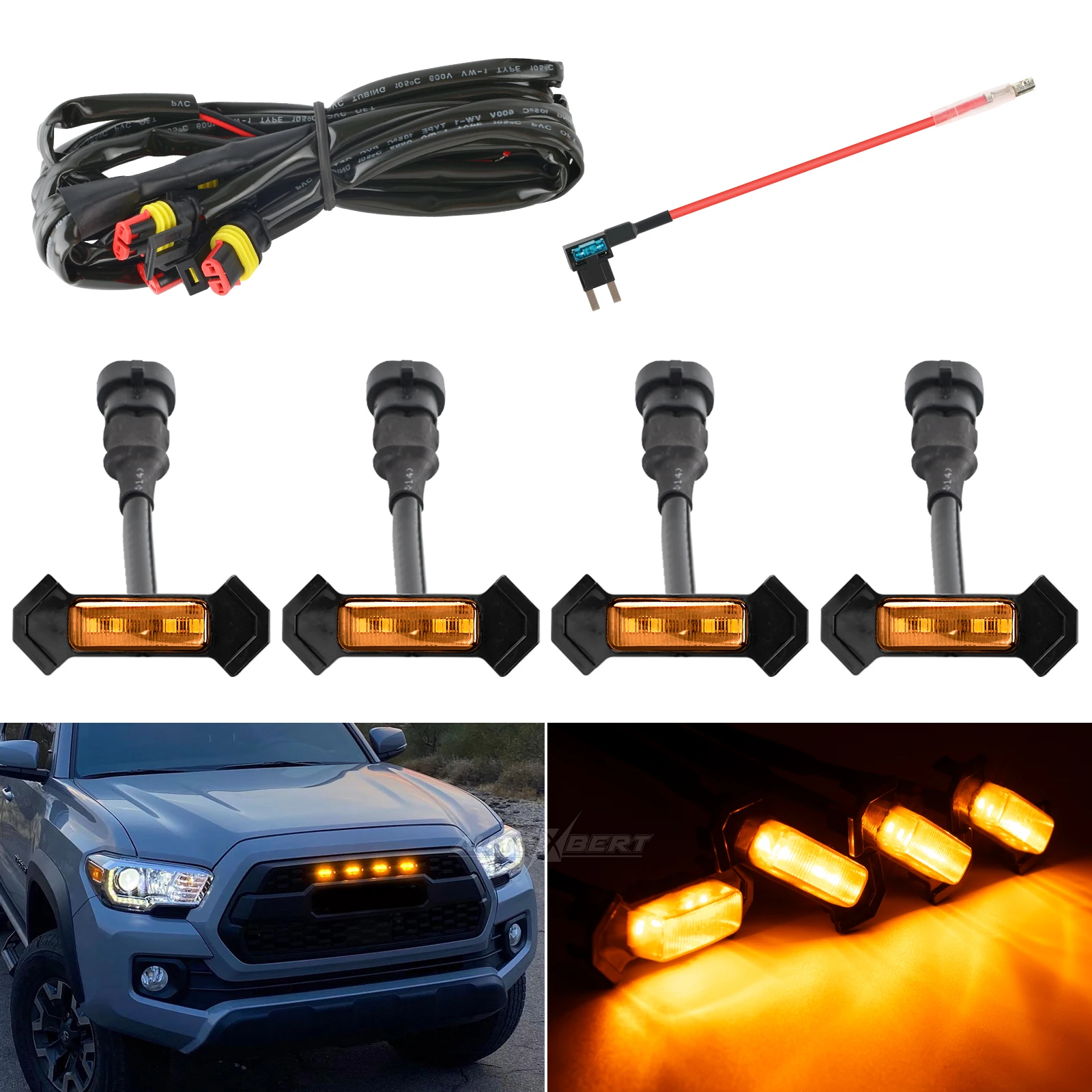 4pcs Raptor-style Orange Yellow Amber grille light LED For 2016-up Toyota Tacoma w/TRD Pro Grill Front Grille Lighting 12V DRL