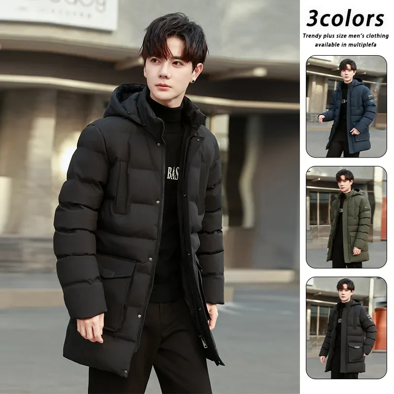 

2025 High-quality men's brand winter new cotton jacket coat, men's casual fashionable warm mid-length cotton coat, young people
