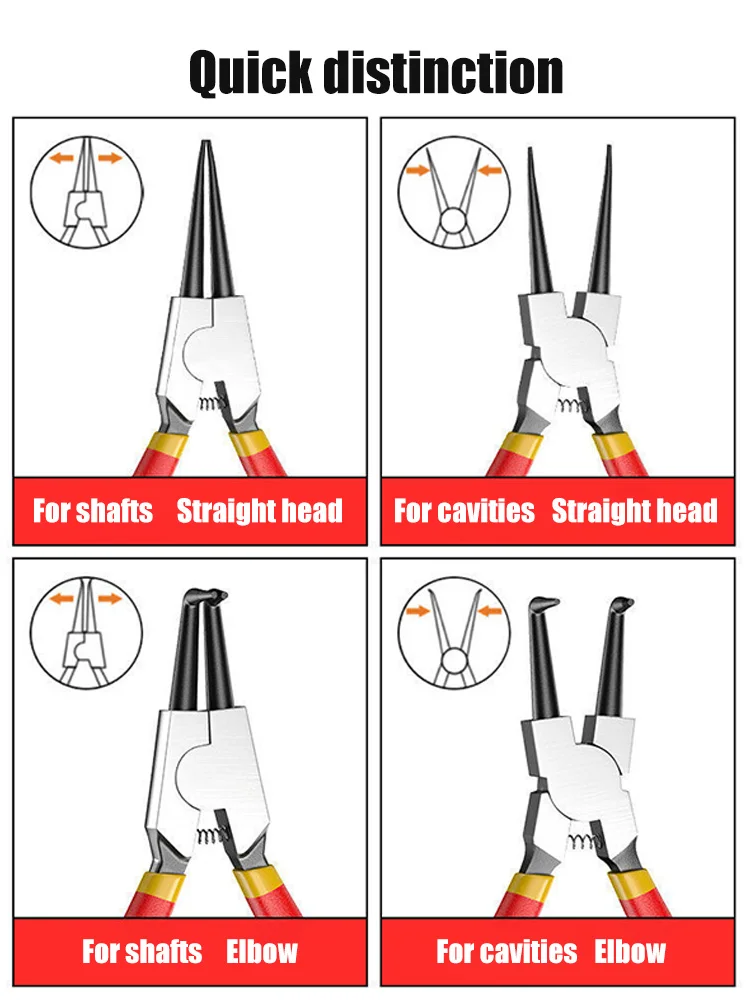 Circlip Pliers Set High Strength Alloy Steel Polished Heads Chemically Slip Resistant Quick Distinction with Storage Box