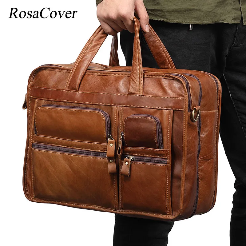 Genuine Leather Men‘s’ Briefcase Laptop Casual Business Tote Bags Shoulder Crossbody Bag Men's Handbags Large Travel Bag