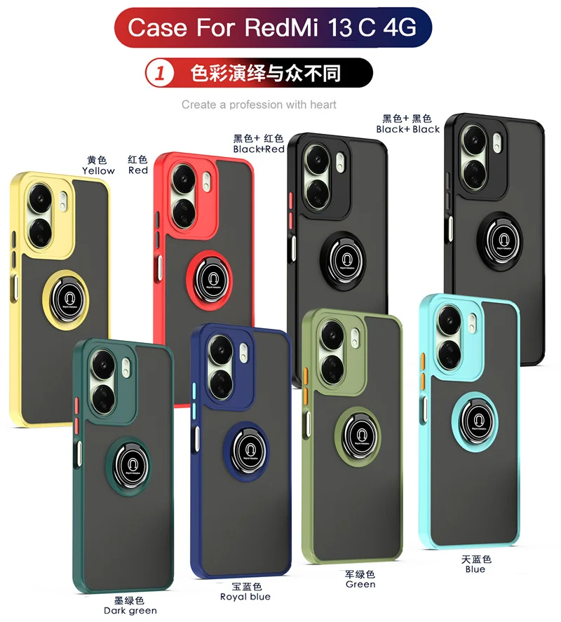Armor Shockproof Magnetic Ring Stand Holder Case For Xiaomi Redmi 13 Redmy 13C Redmi13 Redmi13C 4G Matte Back Cover image 6