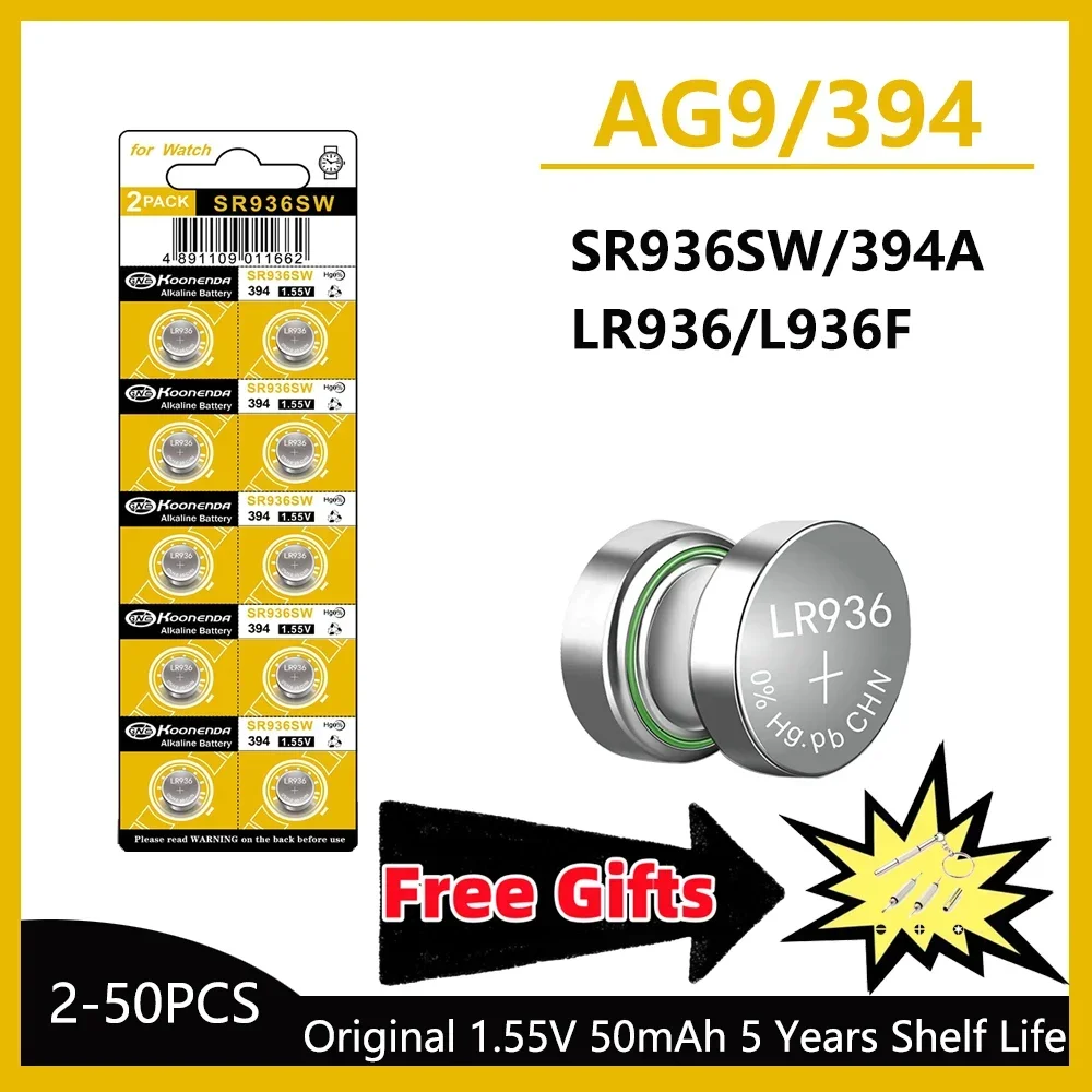 AG9 SR936SW/394 Batteries 1.55v Alkaline Button Cell Battery Ideal for Hearing aids Watches calculators Thermometer Toys ect