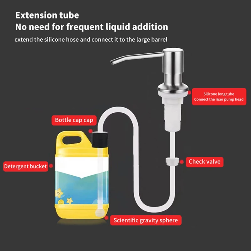 

304 Stainless Steel Sink Soap Dispenser Press Dispenser For Kitchen With Extension Tube Or Bottle sink soap dispenser