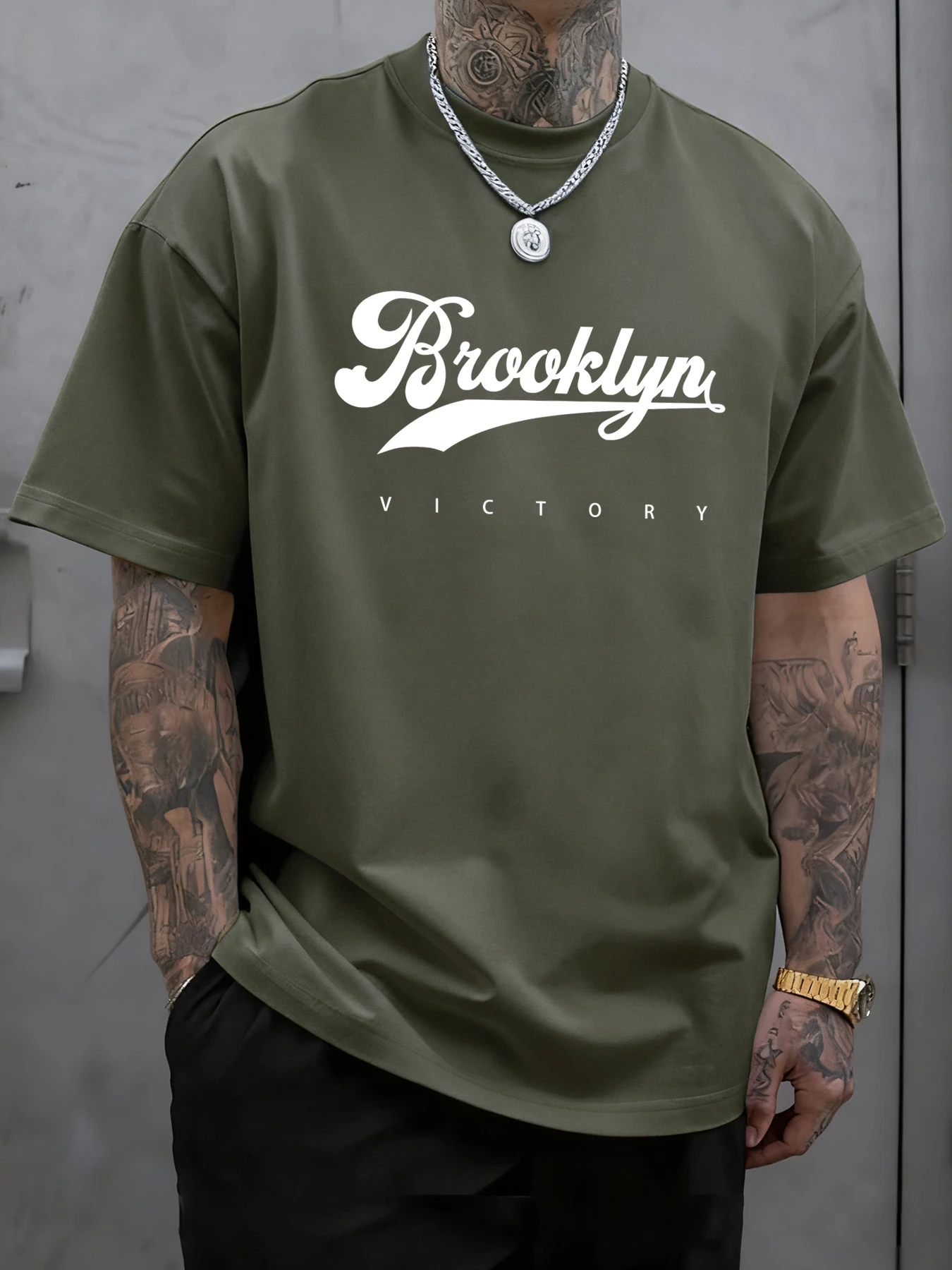 Brooklyn Victory Logo Print Männer T-Shirt Hip Hop Oversize Kurzarm Kleidung Bequeme Oansatz Shirts Baumwolle Sommer Tops