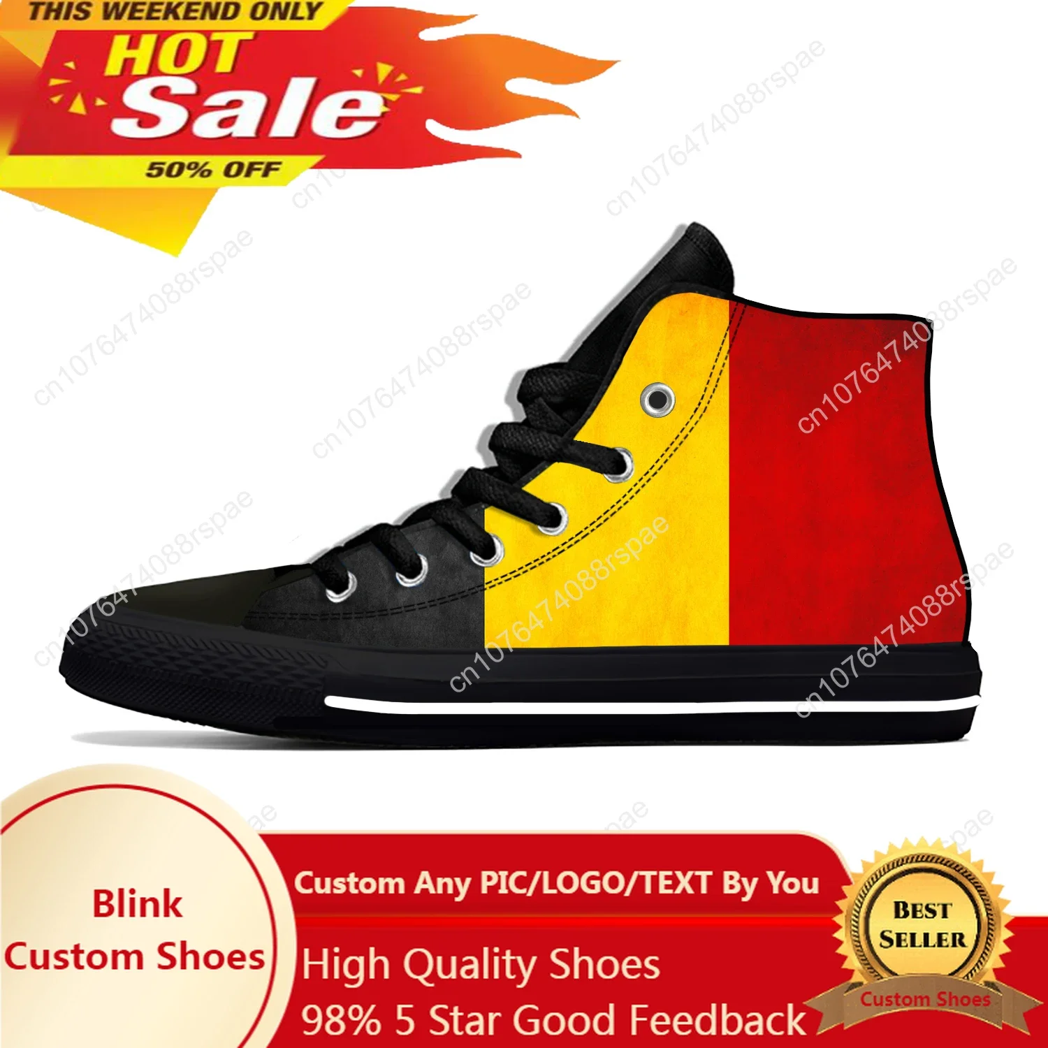 Hot Belgium Belgian Flag Kingdom Patriotic Fashion Casual Shoes High Top Breathable Men Women Sneakers Lightweight Board Shoes