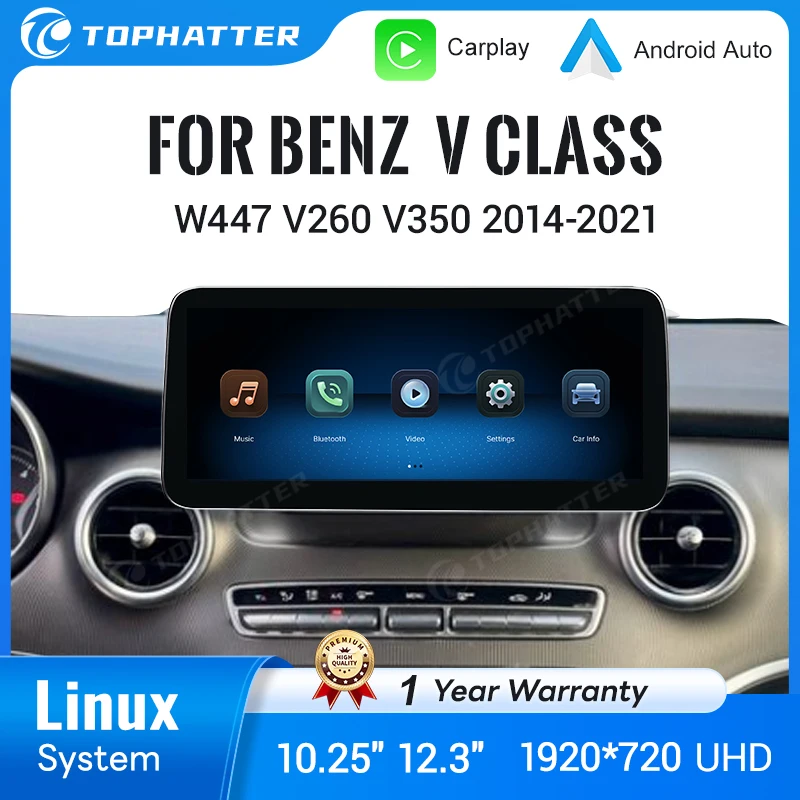 

Car Radio Linux System 10.25''/12.3'' UHD Car Stereo Radio for Mercedes V Class W447 V260 V350 2014-2021, 1920*720 Touchscreen