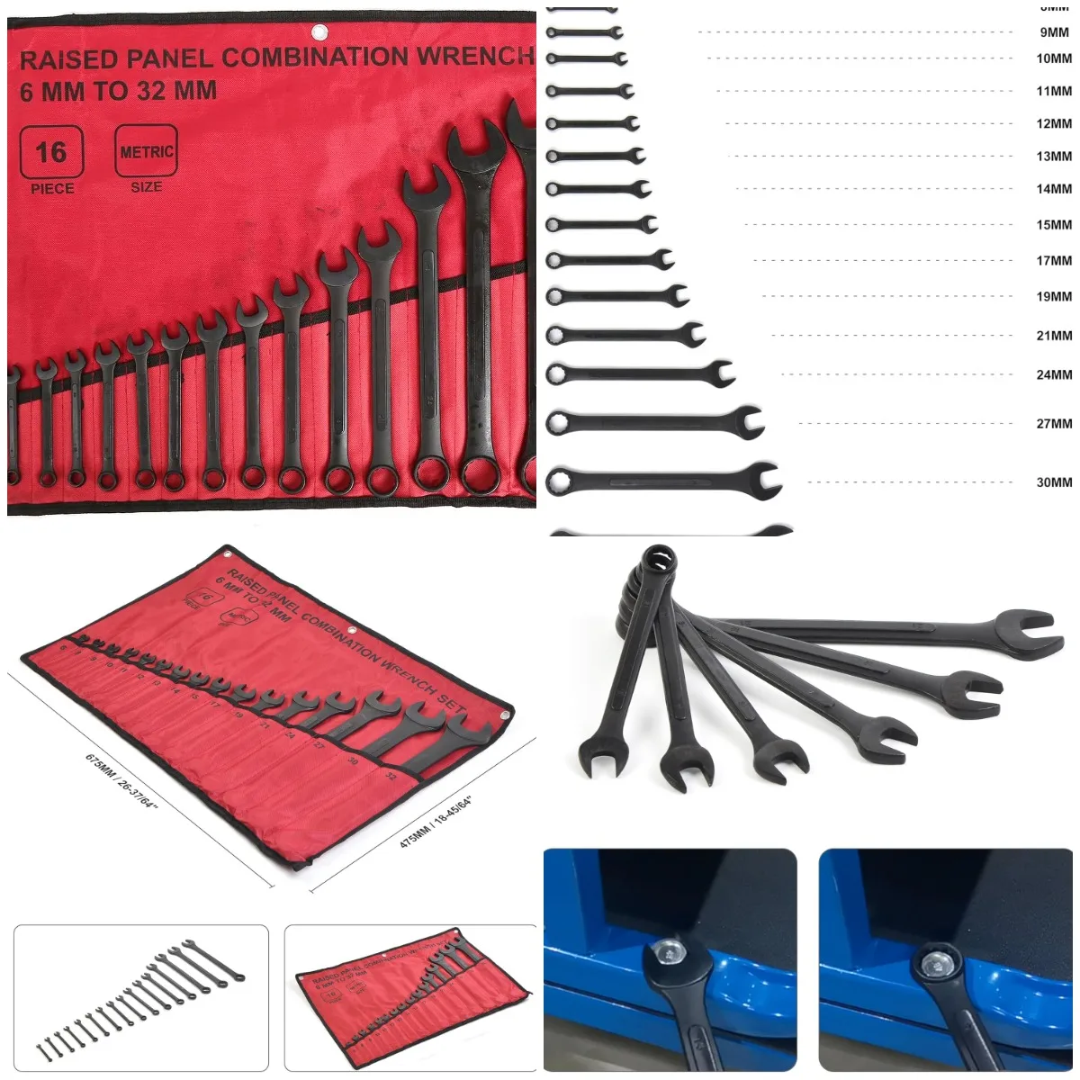 

16 Piece Metric Combination Wrench Set 6mm to 32mm Metric Wrench Set with Roll Up Pouch