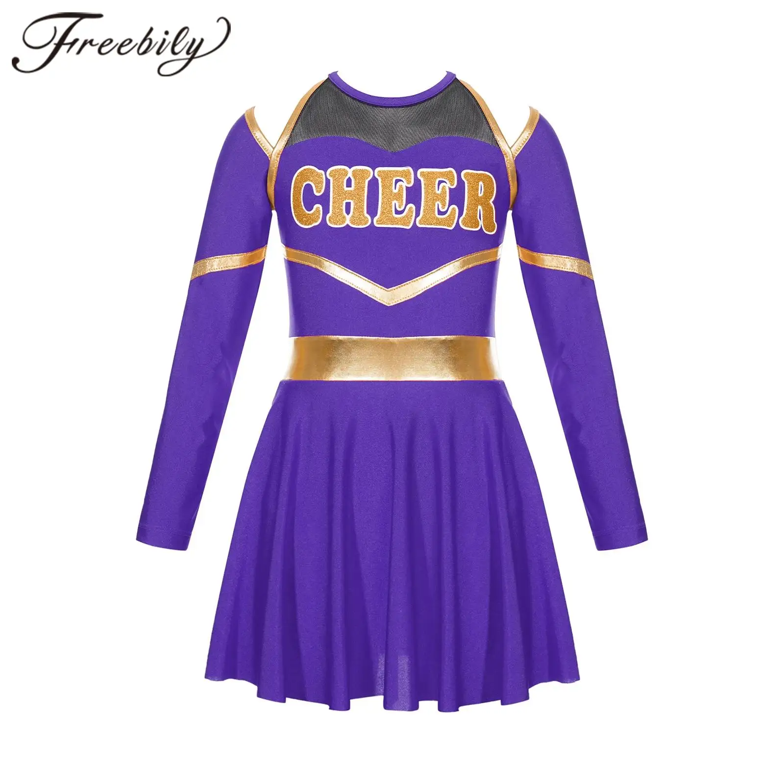 

Kids Cheerleading Uniform Dress Cheerleader Costumes Children School Girls Cheering Team Clothes Sets for Dancing Competition