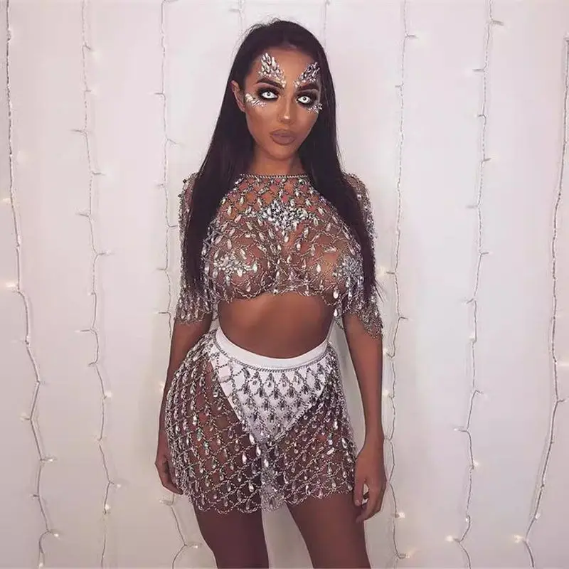 

Cross-Border Summer New Crystal Hollow iny Pendant f Skirt LBZ985 Women's ort Skirt Metal Coated Fiber 90% Other Mater...