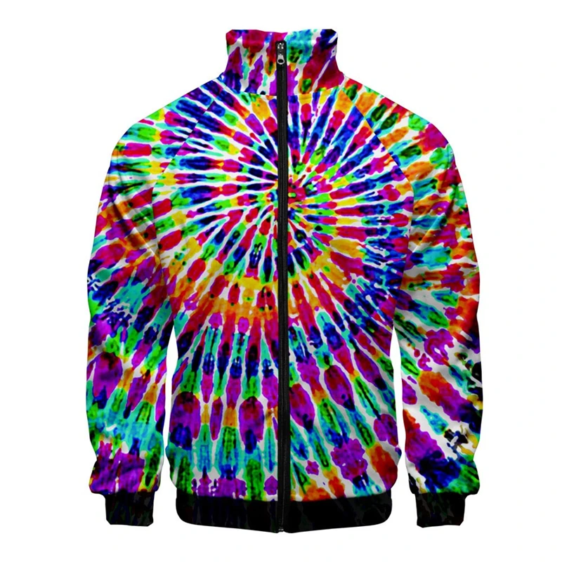 New Tie-dye 3D Digital Print Stand Collar Zipper Jacket Men/Women Long Sleeve Jackets Streetwear Comfy Clothes Male Cheap Coats