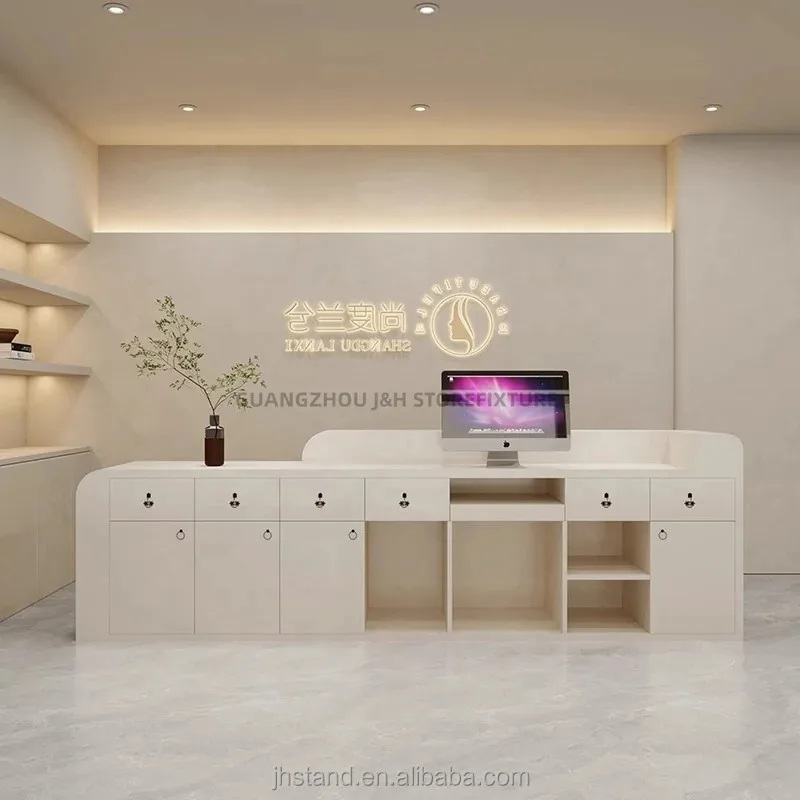 custom.Factory Boutique Retail Store Checkout Counter Led Light Shop Furniture Stainless Steel Register Cashier Reception Counte