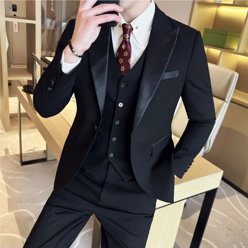 Plus Size 6XL 5XL Men Formal Business Suit 3 Set Pieces Classic Slim Fit Business Suits Sets Autumn Men Wedding Party Tuxedo