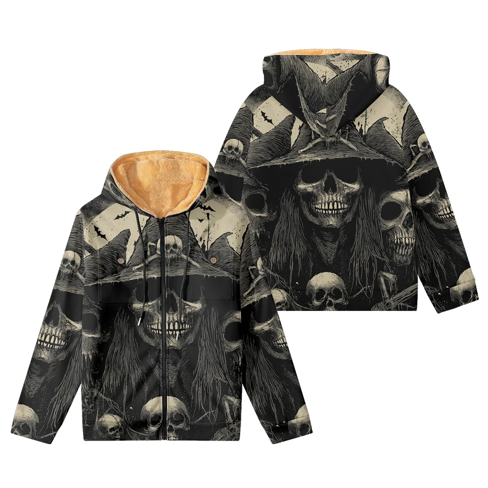 Men's Skull Pattern Fleece Long Sleeve Zipper Hoodies Men/Women Unisex Parkas Coat Jacket Fashion Outerwear