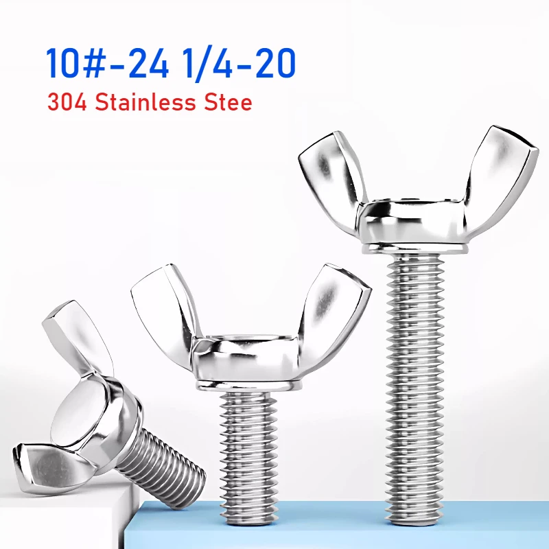 10#-24 1/4-20 BSW/UNC 304 Stainless Steel Hand Tighting Wing Head Thumb Screws Butterfly Wing Bolts