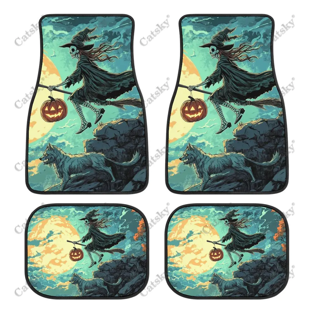 Halloween Pumpkin Lantern Car Floor Mats 4-piece Front Rear Carpet Stain-resistant Complete Set Suitable for SUV Truck Interior