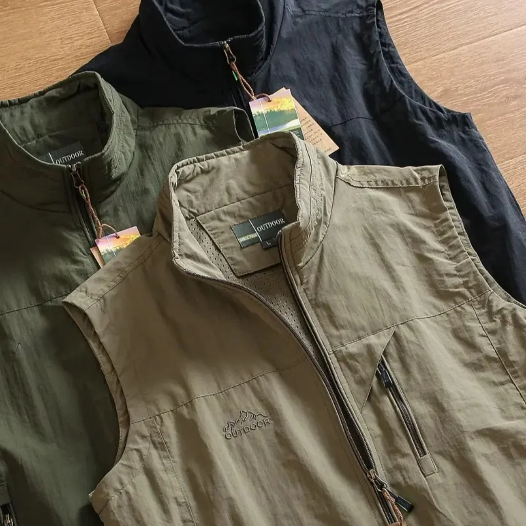 

Outdoor Casual Stand Collar Vest Men's Faion Slim Fit Workwear Jaet Nylon Fiber Four Seasons Universal Zipper Closure