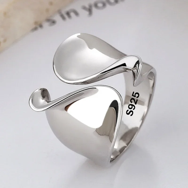 925 Sterling zilveren ringen voor vrouwen, minimalistische handgemaakte eenvoudige grote open ring, geschikt voor feesten, allergiepreventie, sieraden, feestdagencadeaus