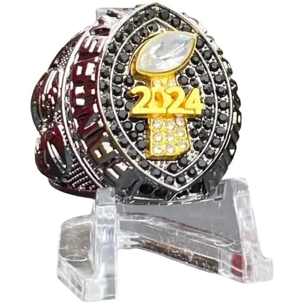 Gunmetal Black and Gold Tone Fantasy Football Championship Trophy Ring, Award for Fantasy Football League Winner