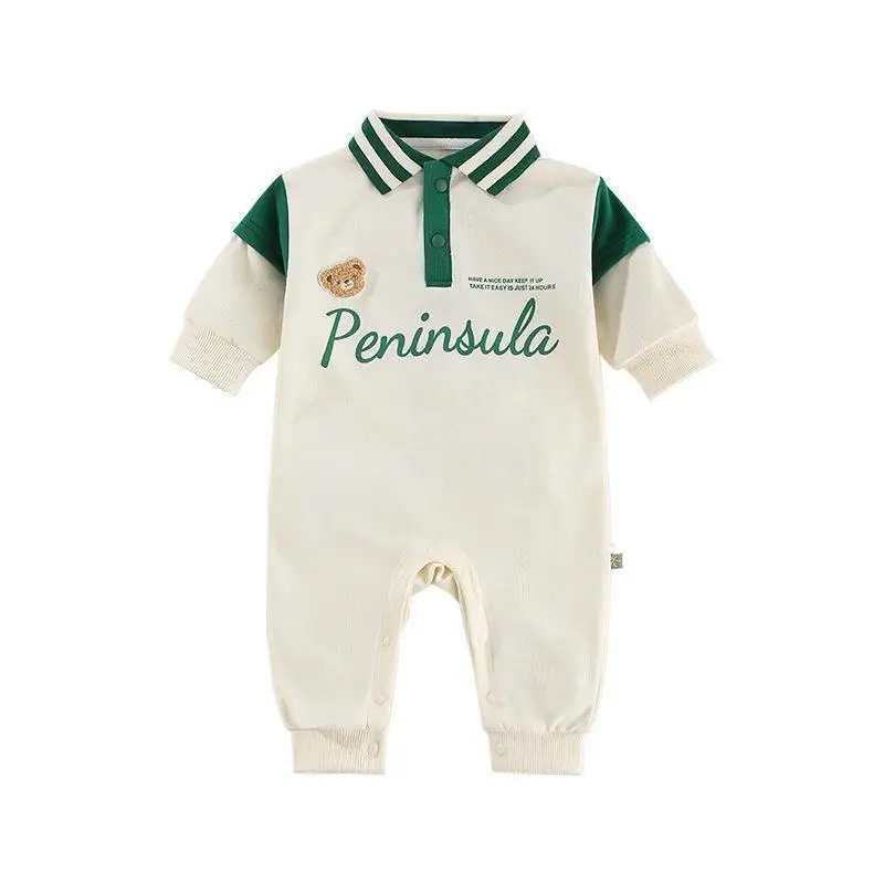 Baby Cartoon Bodysuit for 0-2 Years, Autumn Korean Baby Fashion Letter Print Romper, Infant Fall Clothing