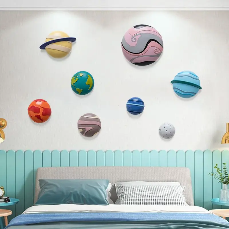 Imagem -03 - Nordic Creative 3d Planet Space Theme Artesanato Decoração de Parede do Quarto Infantil Arte Jardim de Infância Pendurado Ornamentos