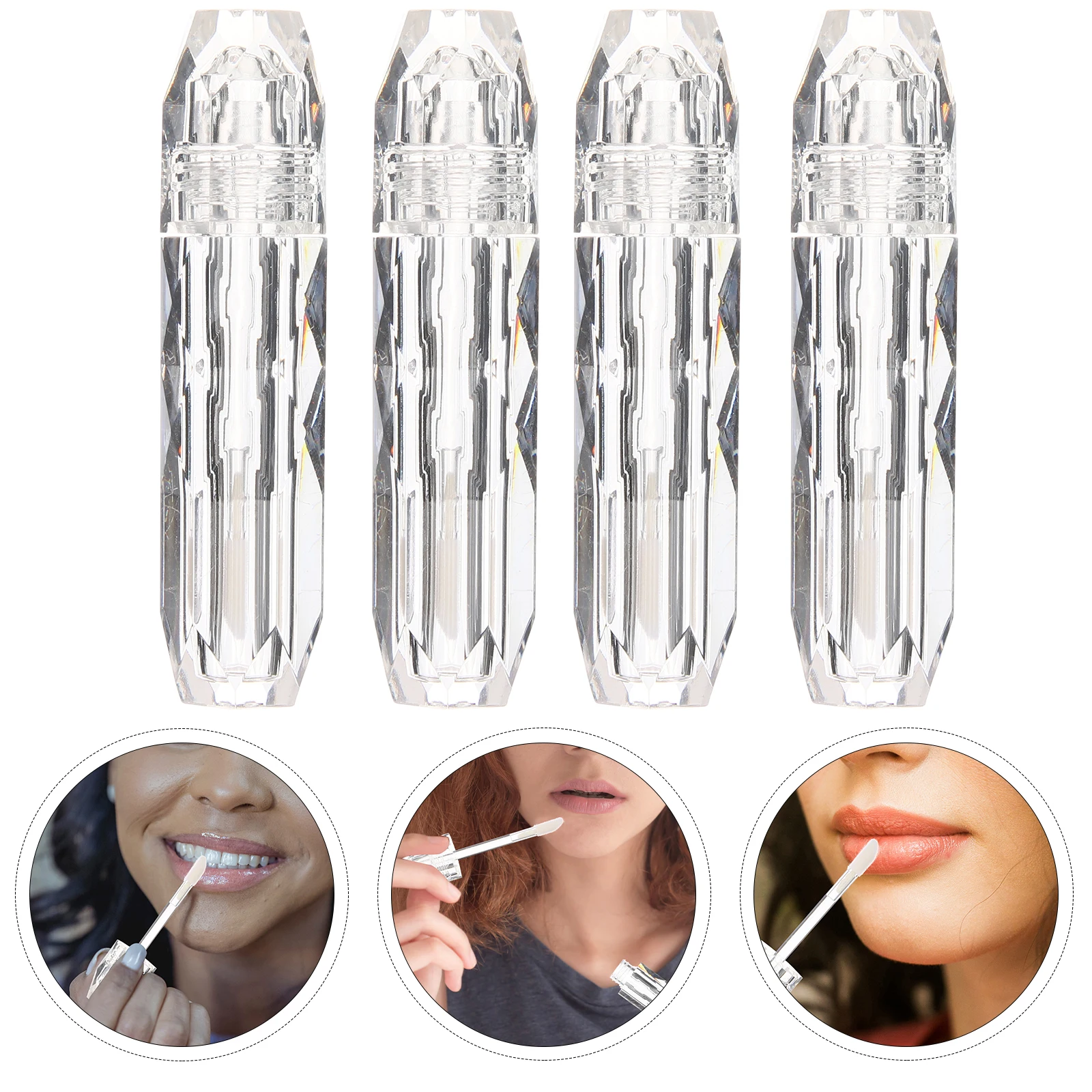 4 Stück transparente Lipgloss-Röhrchen, transparente leere Behälter, kleine Flaschen, Balsame, nachfüllbar, Reisegröße, tragbarer Glanzhalter