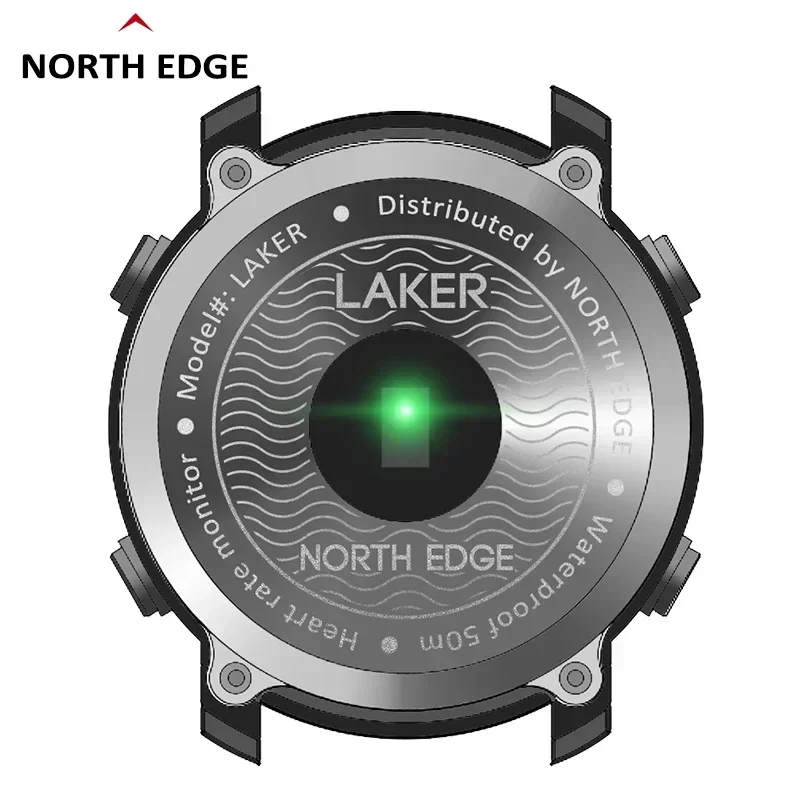 NORTH EDGE Men\'s Digital Watch Military Waterproof 50M Running Sports Pedometer Stopwatch Watch Heart Rate Wristband Android IOS