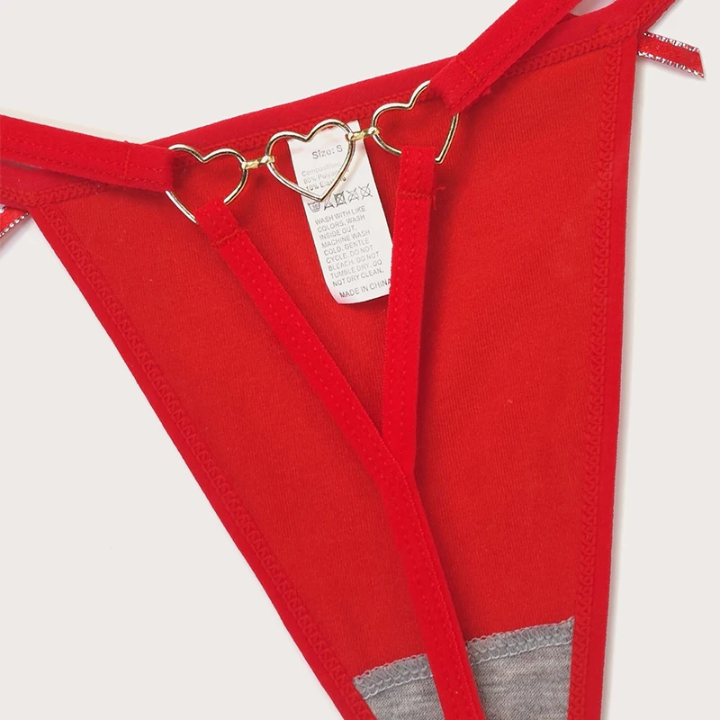 1pcs 2025 Bow Red Sexy Women G-string Low Rise Heart Decor Elegant Sexy Lingerie Breathable Comfortable Lady Thongs Underwear image 6