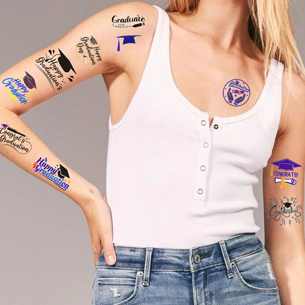 

6 Sheets Graduation Season Tattoo Stickers Temporary Body Art Face Arm Tattoos decals Caps Stars Diplomas Themes
