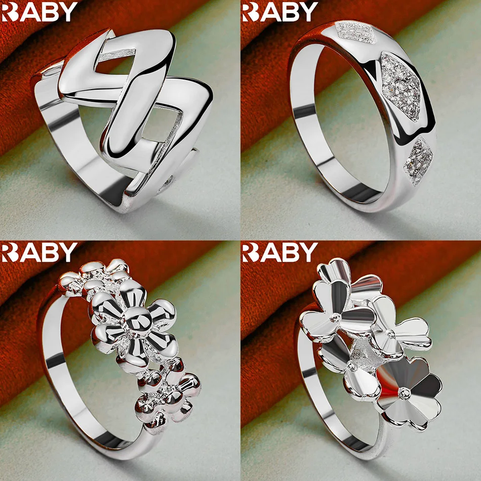 

URBABY 925 Sterling Silver Size 7-10 Geometric Ring For Women Men Fashion Jewelry Vintage Grace Charm Noble Party Birthday Gifts