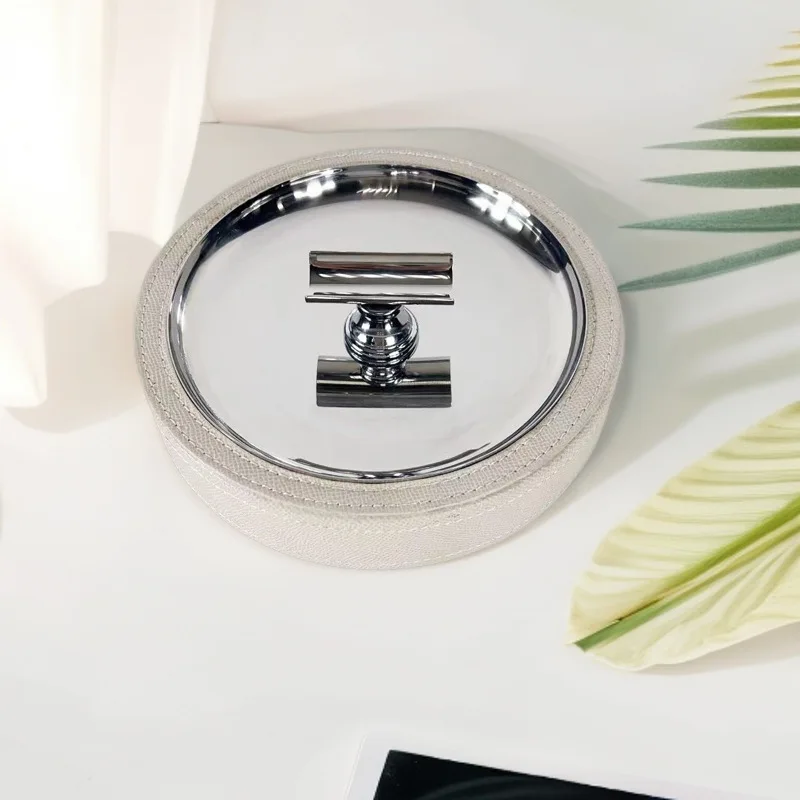 

Nordic stainless steel leather ashtray living room office cigar tank