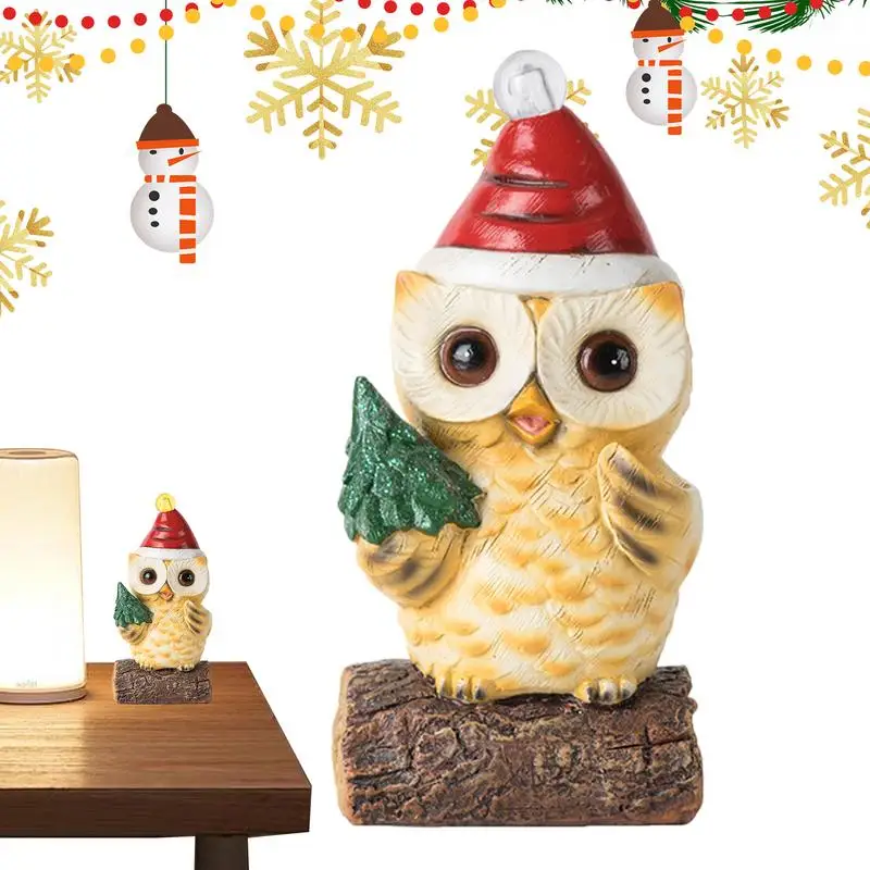 Christmas Owl Resin Night Light Animal Figurines Cute Home Ornament Creative Holiday Decoration kids gifts