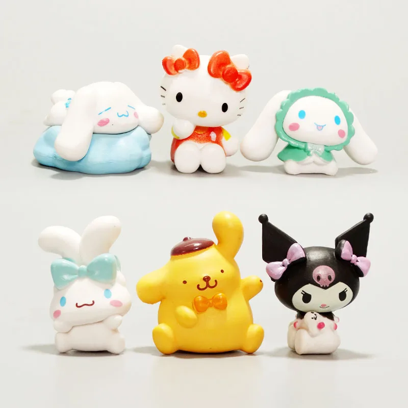 MINISO Set of 6 Kulomi Pudding Dog Big Ear Dog DIY Patch Anime Figures Hello Kitty Cinnamoroll Kuromi Action Material Decoration