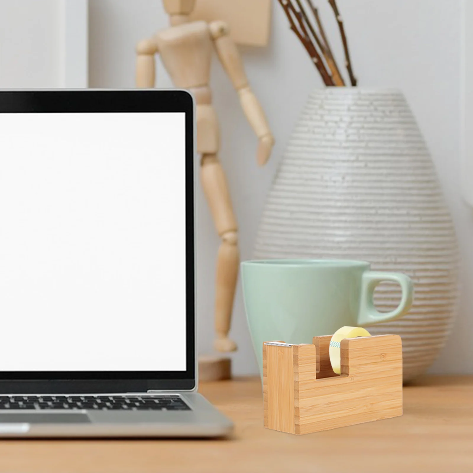 

Small Tape Dispenser Bamboo ABS Material Tape Cutter Office Desk Sticker Holder Household Convenient Label Dispenser