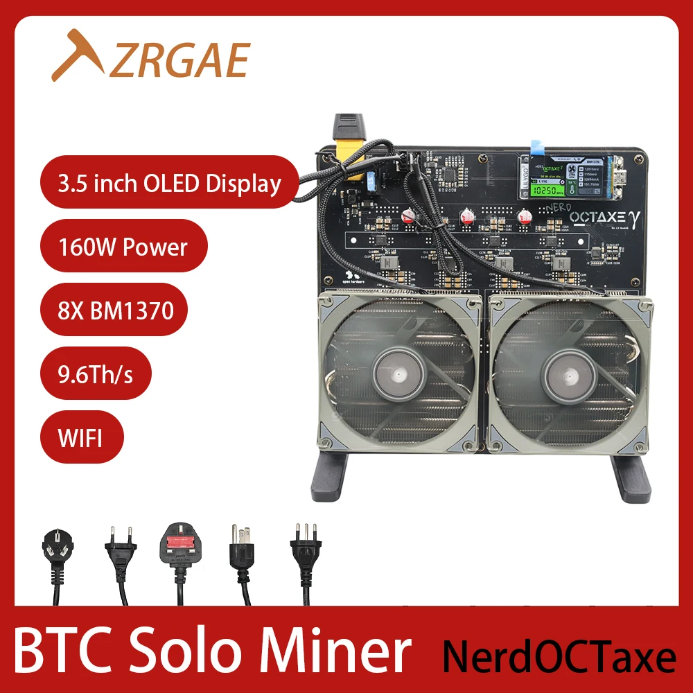 Bitaxe NerdOCTAxe 9.6Th/s 160W Based On 8PCS BM1370 Asic Chip Open Source Bitcoin Solo Miner NerdOCTAxeY With Power Supply