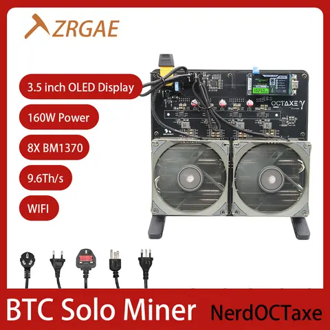 Bitaxe NerdOCTAxe 9.6Th/s 160W Based On 8PCS BM1370 Asic Chip Open Source Bitcoin Solo Miner NerdOCTAxeY With Power Supply