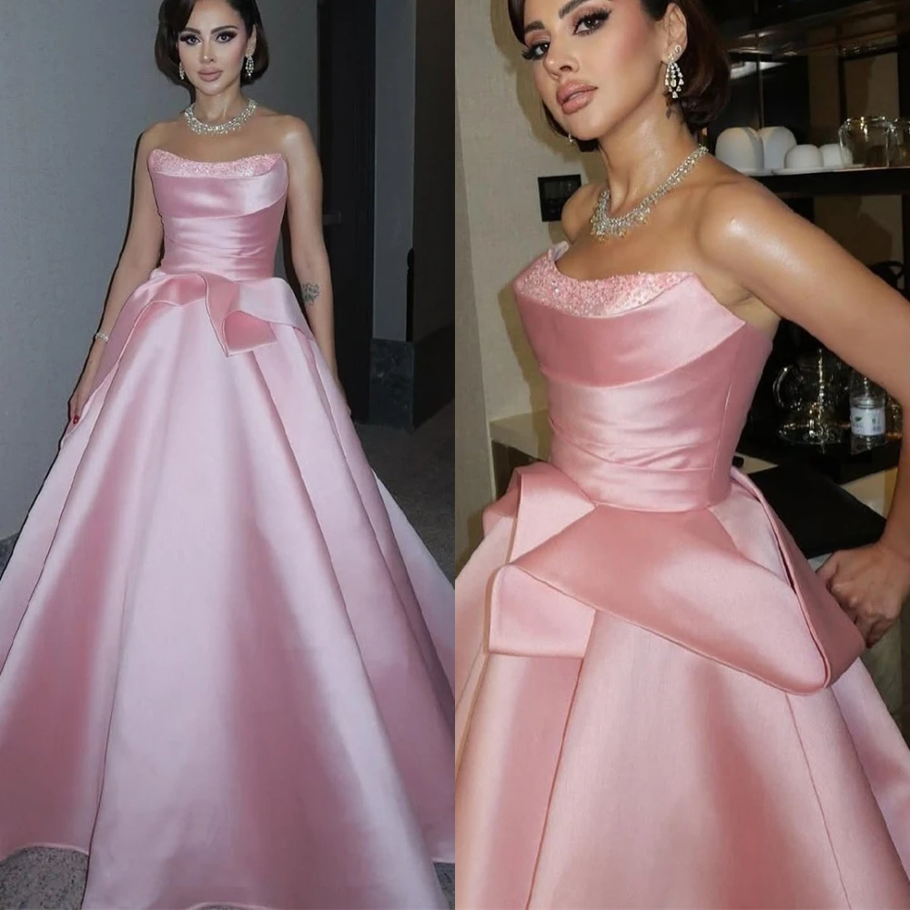 فستان سهرة رقيق بدون حمالات على شكل حرف a من الساتان مخصص مزين بالترتر بدون ظهر للمناسبات الخاصة فساتين الحفلات