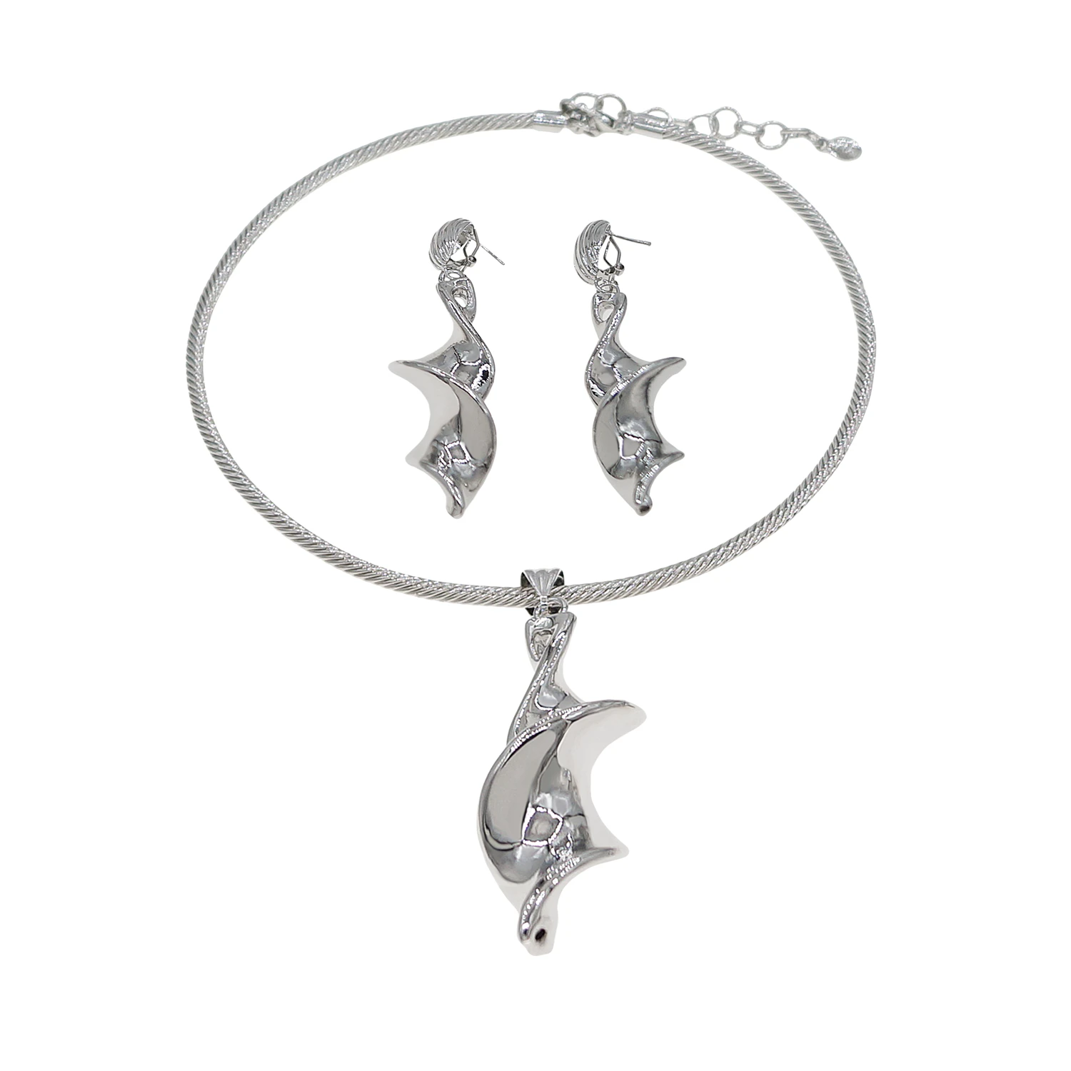 Designer Inspired Fashion Jewelry Set Elegant Silver Plated High-End Daily Necklace And Earrings Two-Piece Ensemble